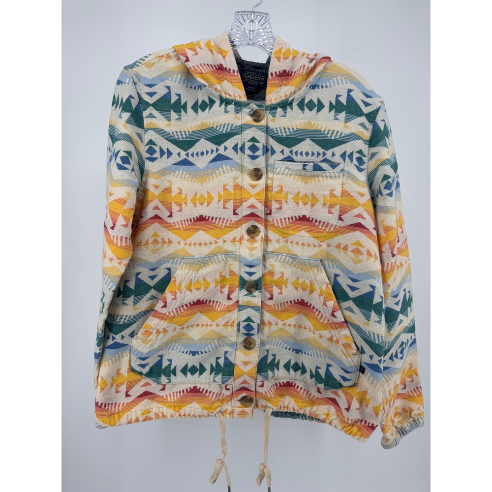 Pendleton Hoodie Shirt Jacket Mens S Multicolor Geometric Aztec Cotton Button Up